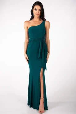 ABIGAIL One Shoulder Maxi Column Dress - Dark Green