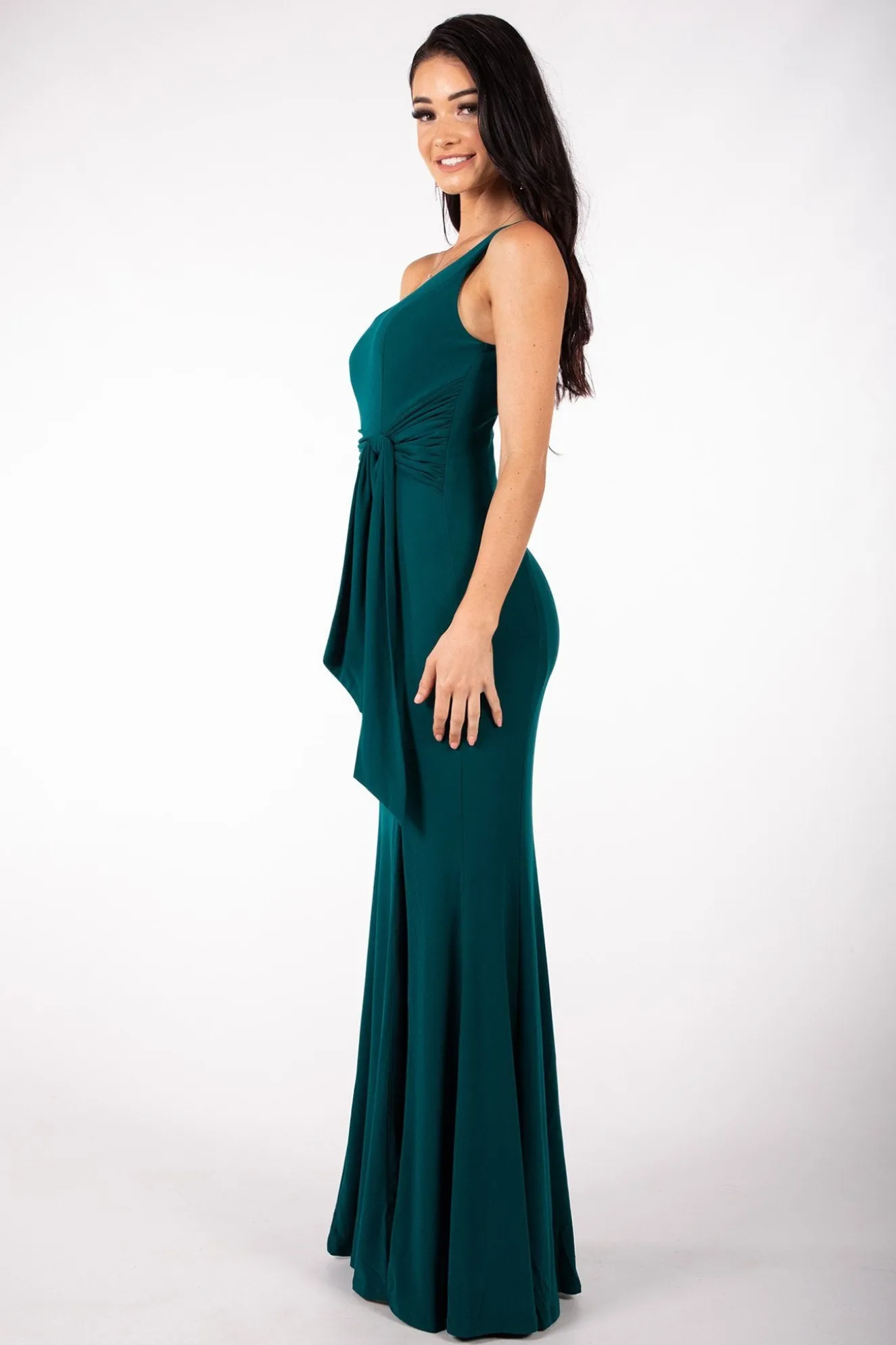 ABIGAIL One Shoulder Maxi Column Dress - Dark Green