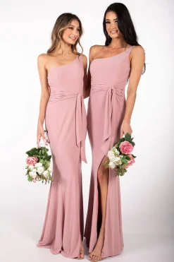 ABIGAIL One Shoulder Maxi Column Dress - Dusty Pink