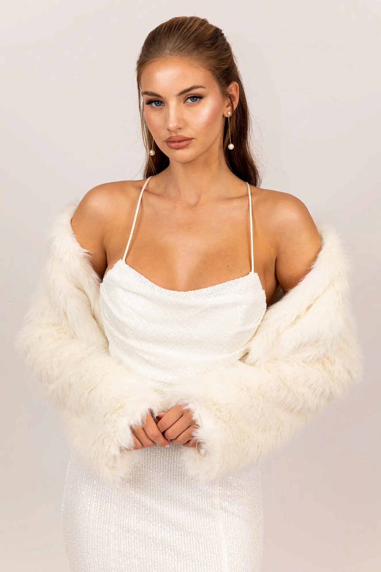 Alessia Shaggy Faux Fur Jacket - White