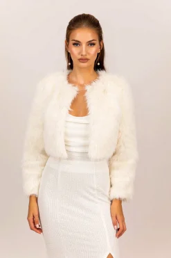 Alessia Shaggy Faux Fur Jacket - White