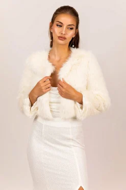 Alessia Shaggy Faux Fur Jacket - White