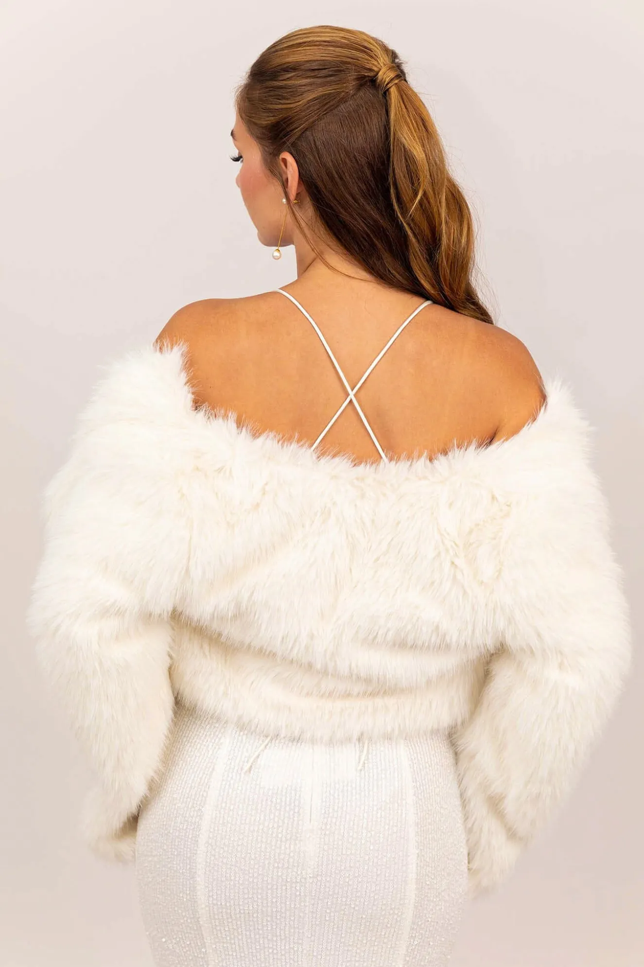 Alessia Shaggy Faux Fur Jacket - White