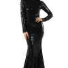 ALIYA Long Sleeve Sequin Gown - Black