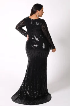 ALIYA Long Sleeve Sequin Gown - Black