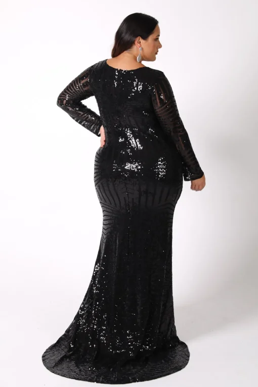 ALIYA Long Sleeve Sequin Gown - Black