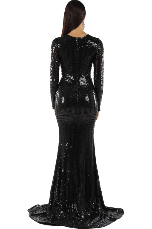 ALIYA Long Sleeve Sequin Gown - Black