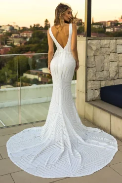 Amalfi Geometric Sequin Gown - White