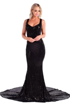 Amalfi Geometric Sequin Gown - Black
