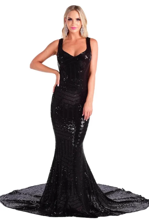 Amalfi Geometric Sequin Gown - Black