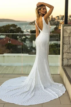 Amalfi Geometric Sequin Gown - White