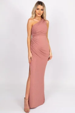 AMALI One Shoulder Maxi Dress - Dusty Pink (L - Clearance Sale)
