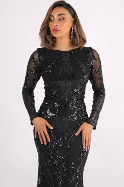 AMANI Long Sleeve Sequin Gown - Black