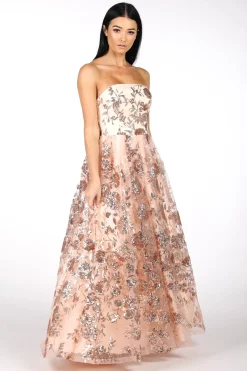AMAYA Strapless Sequin Ball Gown - Rose Gold