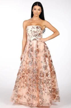 AMAYA Strapless Sequin Ball Gown - Rose Gold