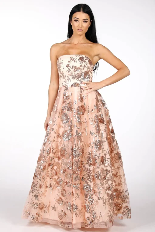 AMAYA Strapless Sequin Ball Gown - Rose Gold