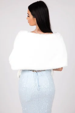 Amira Faux Fur Shawl - White
