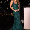 AMIYA Lace Up Back Pattern Sequin Gown - Emerald