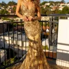 AMIYA Lace Up Back Pattern Sequin Gown - Gold