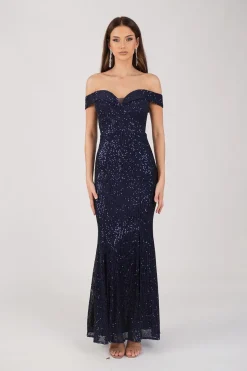 Astrid Off Shoulder Sequin Maxi Dress - Navy