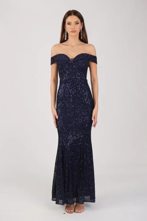 Astrid Off Shoulder Sequin Maxi Dress - Navy