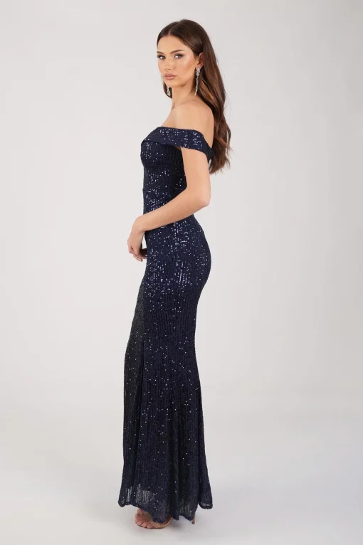 Astrid Off Shoulder Sequin Maxi Dress - Navy
