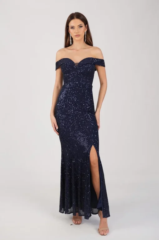 Astrid Off Shoulder Sequin Maxi Dress - Navy