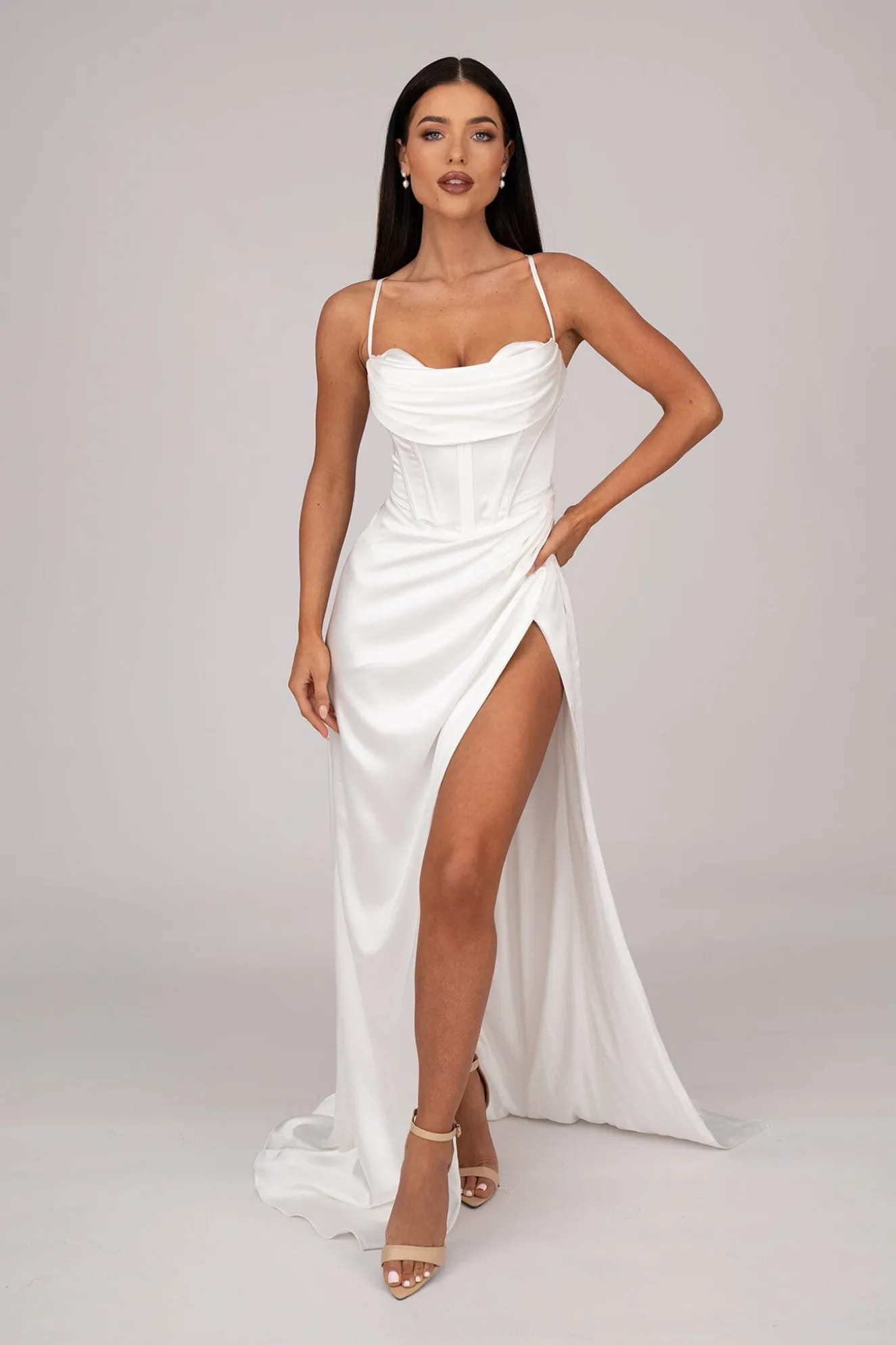 AYANA Corset Satin Gown - Ivory