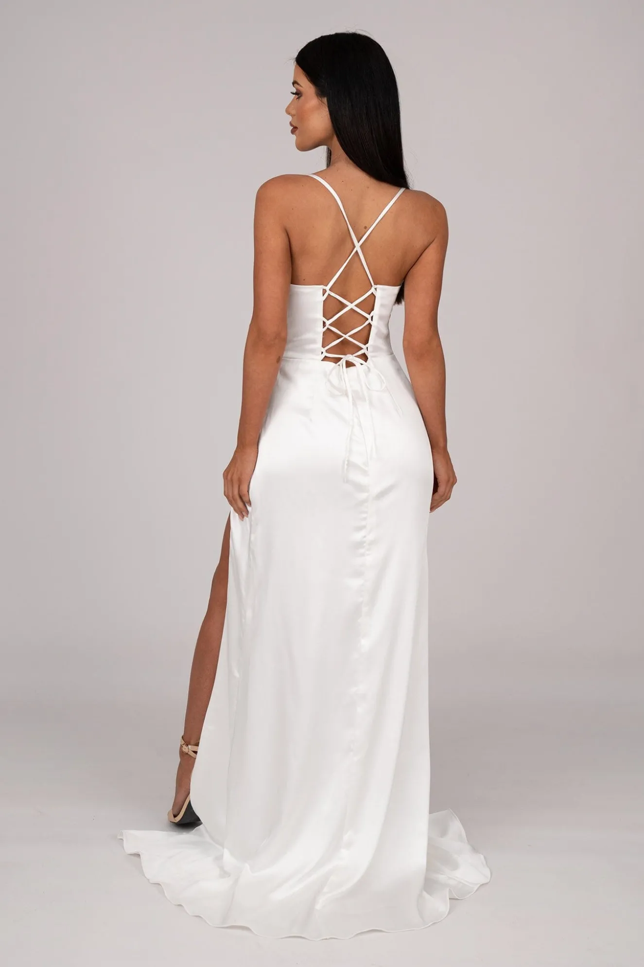 AYANA Corset Satin Gown - Ivory