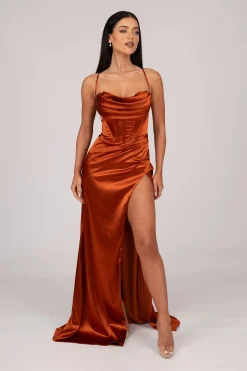 AYANA Corset Satin Gown - Burnt Orange