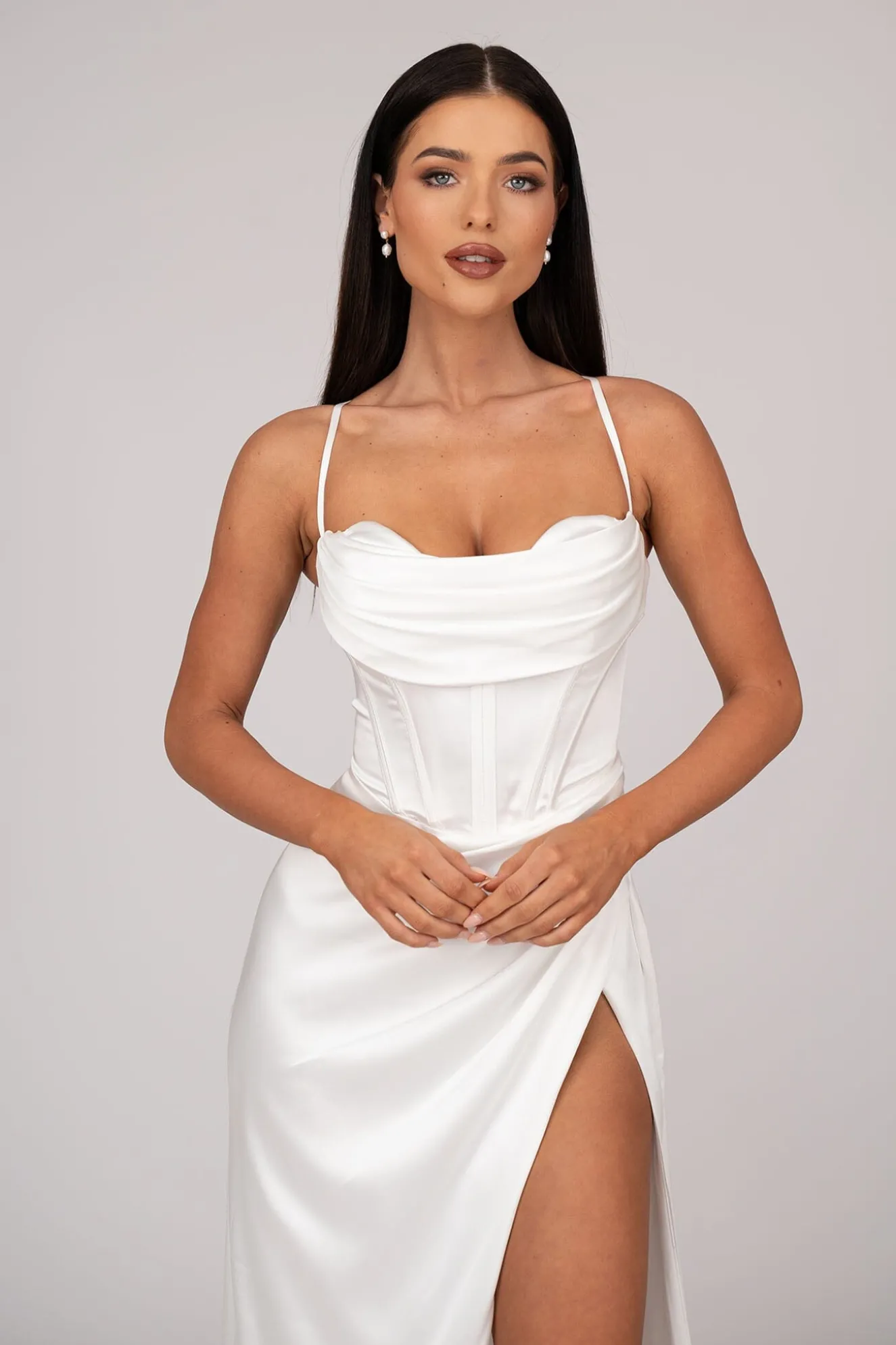 AYANA Corset Satin Gown - Ivory