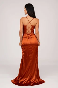 AYANA Corset Satin Gown - Burnt Orange