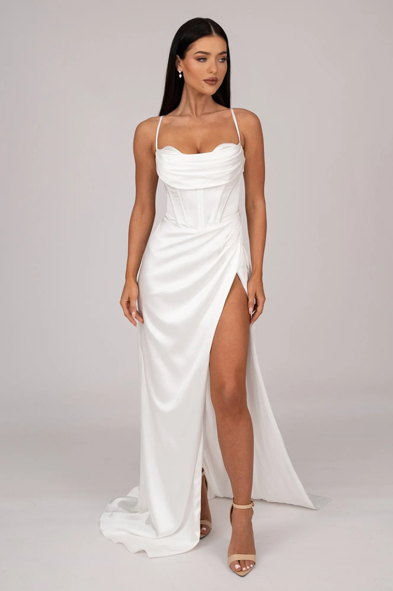AYANA Corset Satin Gown - Ivory