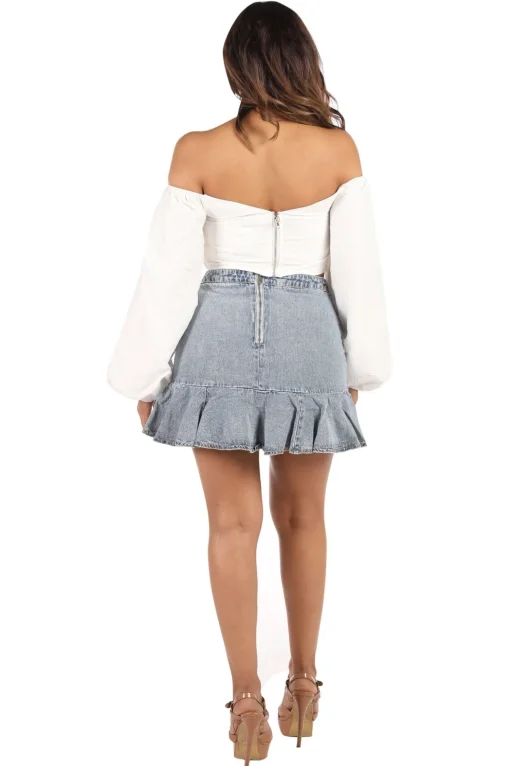 Bardot Bow Front Long Sleeve Top - White