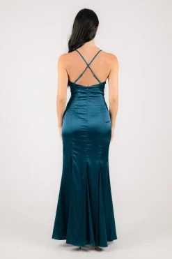 BELINDA Satin Maxi Dress - Teal Green