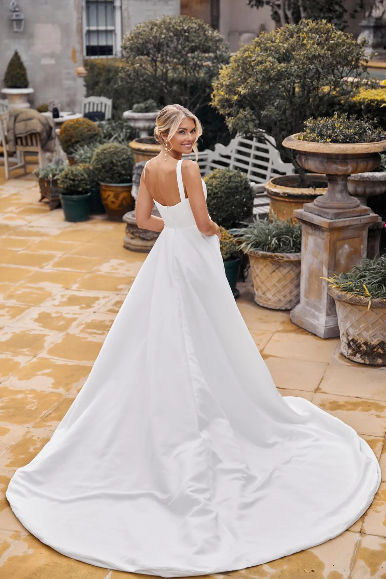 BIANCA Square Neck A-line Satin Gown - Ivory