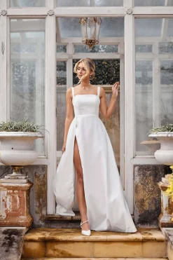 BIANCA Square Neck A-line Satin Gown - Ivory