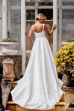 BIANCA Square Neck A-line Satin Gown - Ivory