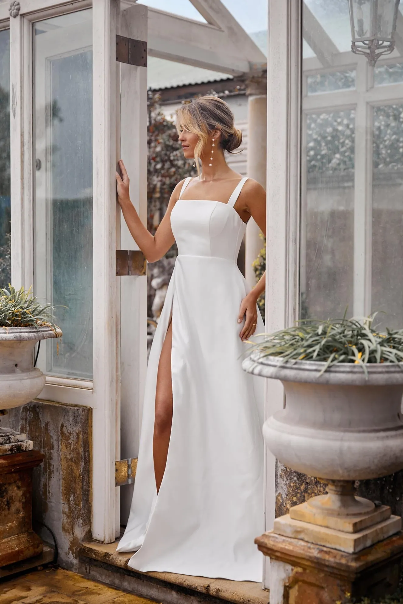 BIANCA Square Neck A-line Satin Gown - Ivory