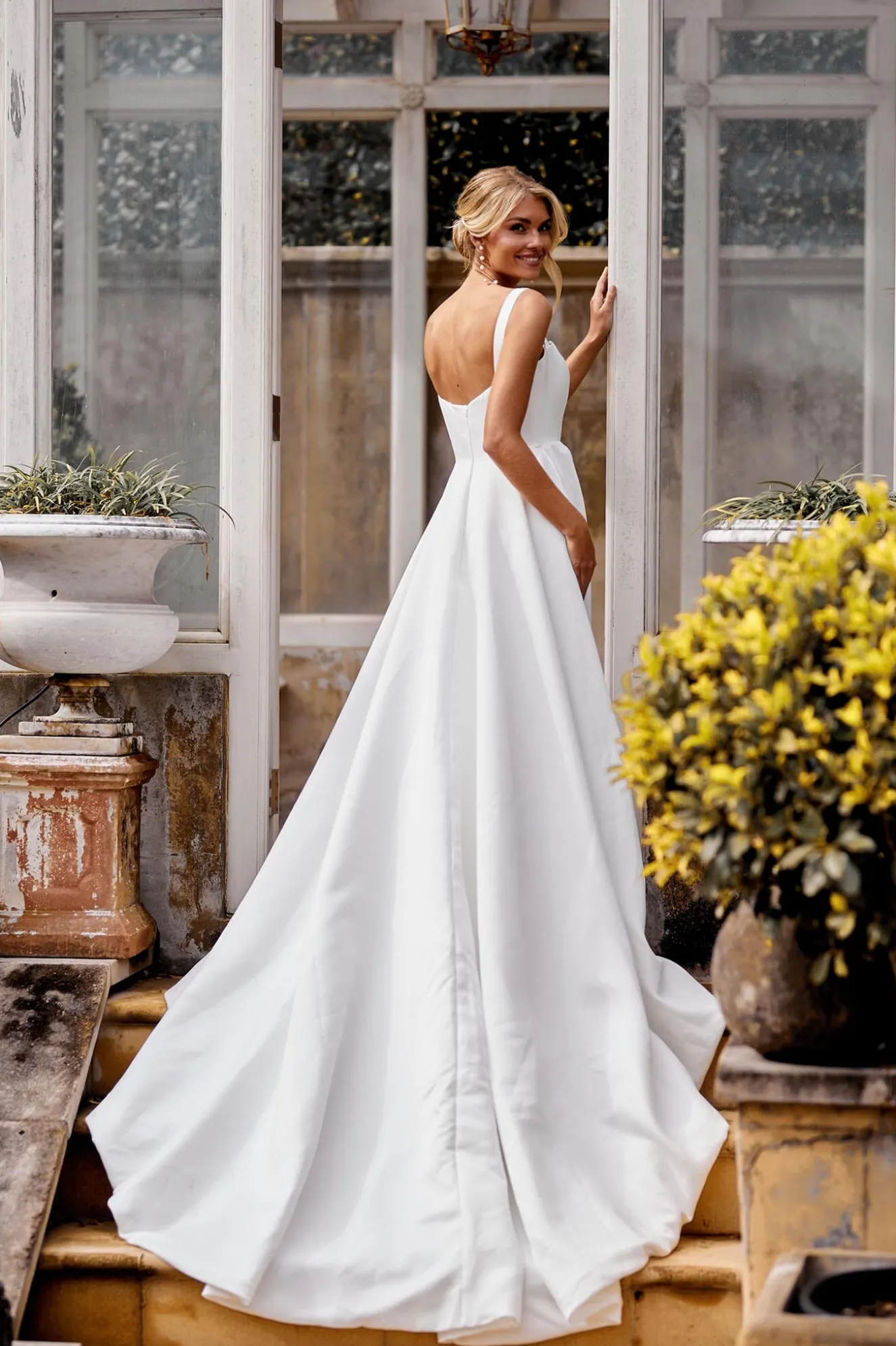 BIANCA Square Neck A-line Satin Gown - Ivory