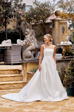 BIANCA Square Neck A-line Satin Gown - Ivory