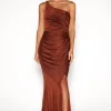 CALI One Shoulder Maxi Dress - Shimmer Copper