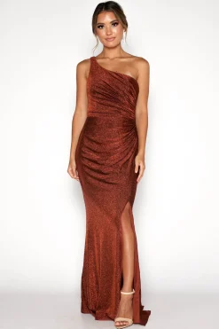 CALI One Shoulder Maxi Dress - Shimmer Copper