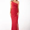 CALI One Shoulder Maxi Dress - Shimmer Red