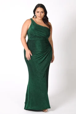 CALI One Shoulder Maxi Dress - Shimmer Green