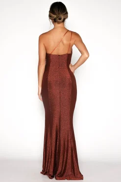 CALI One Shoulder Maxi Dress - Shimmer Copper