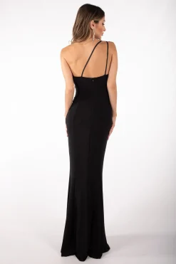 CALI One Shoulder Maxi Dress - Shimmer Black