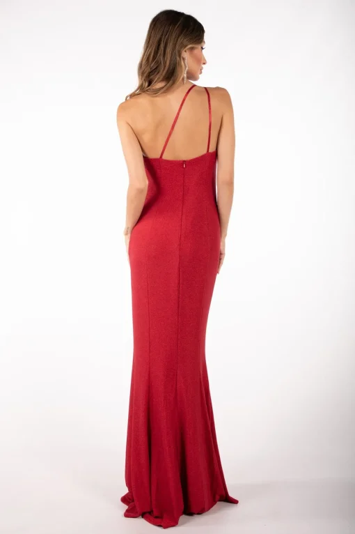 CALI One Shoulder Maxi Dress - Shimmer Red