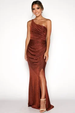 CALI One Shoulder Maxi Dress - Shimmer Copper