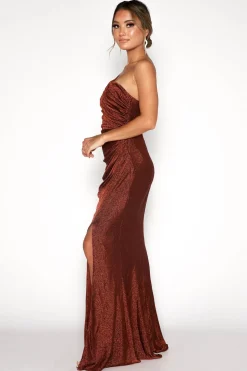 CALI One Shoulder Maxi Dress - Shimmer Copper